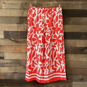 Christian Siriano Women's Wide Leg Palazzo Linen Cropped Pant Floral Orange